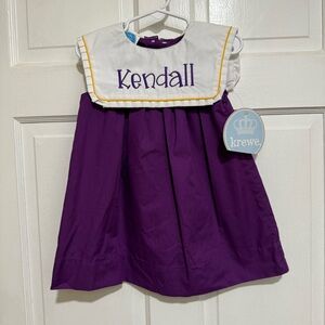 “Kendall” Monogrammed Purple Yellow Dress NWT 24 Month LSU Louisiana Collar